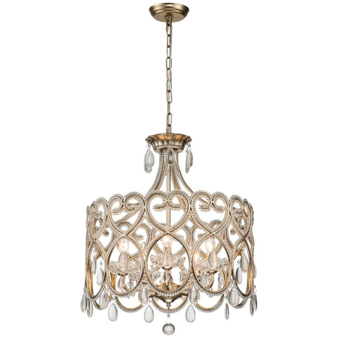 French Antique 5-Light Crystal Accents Drum Chandelier