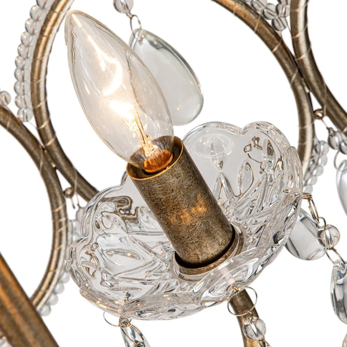 French Antique 5-Light Crystal Accents Drum Chandelier