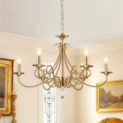 French Classic Brass Scrolling Candle Style Chandelier