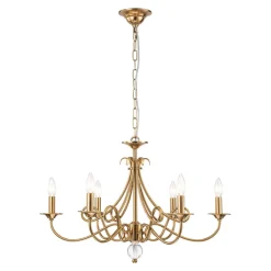French Classic Brass Scrolling Candle Style Chandelier