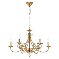 French Classic Brass Scrolling Candle Style Chandelier
