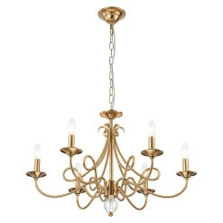 French Classic Brass Scrolling Candle Style Chandelier