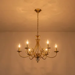 French Classic Brass Scrolling Candle Style Chandelier