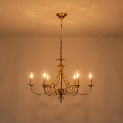 French Classic Brass Scrolling Candle Style Chandelier