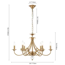 French Classic Brass Scrolling Candle Style Chandelier