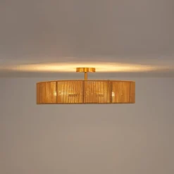 French Country Brown Woven Rope Wide Drum Semi Flush Chandelier
