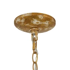 French Country Distressed Teal Gold Flat Dome Metal Pendant