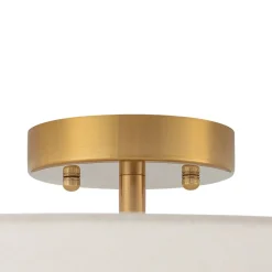 French Country Ivory Linen Conical Cage Semi Flush Mount