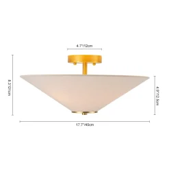 French Country Ivory Linen Conical Cage Semi Flush Mount