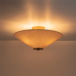 French Country Ivory Linen Conical Cage Semi Flush Mount