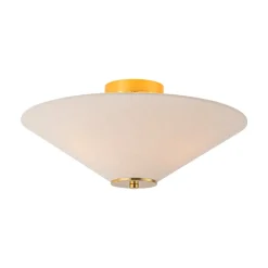 French Country Ivory Linen Conical Cage Semi Flush Mount