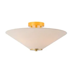 French Country Ivory Linen Conical Cage Semi Flush Mount
