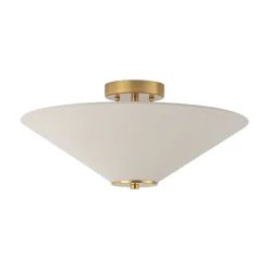 French Country Ivory Linen Conical Cage Semi Flush Mount