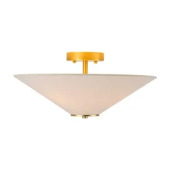 French Country Ivory Linen Conical Cage Semi Flush Mount