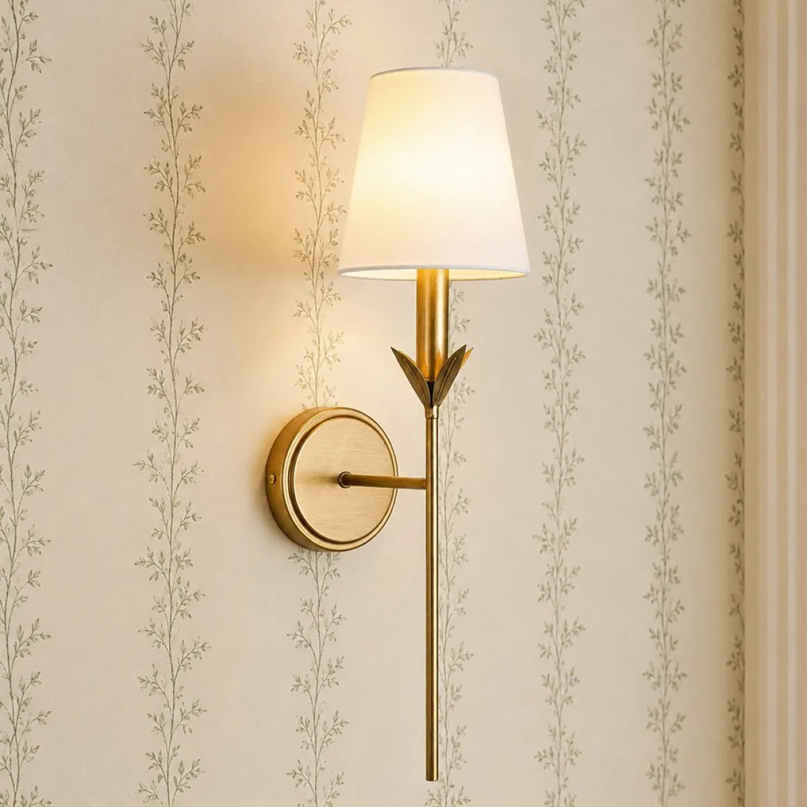 French Country 1-Light Fabric Conical Vanity Wall Sconce