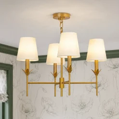 French Country 4-Light Fabric Round Candle Style Chandelier