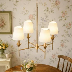 French Country 4-Light Fabric Round Candle Style Chandelier