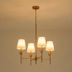 French Country 4-Light Fabric Round Candle Style Chandelier