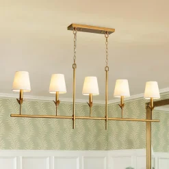 French Country 5-Light Fabric Shade Candle Linear Island Chandelier