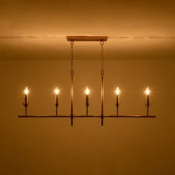 French Country 5-Light Fabric Shade Candle Linear Island Chandelier