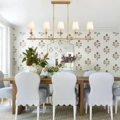 French Country 5-Light Fabric Shade Candle Linear Island Chandelier