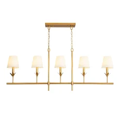 French Country 5-Light Fabric Shade Candle Linear Island Chandelier