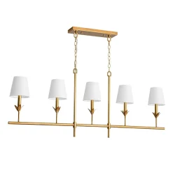 French Country 5-Light Fabric Shade Candle Linear Island Chandelier