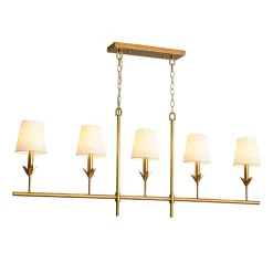 French Country 5-Light Fabric Shade Candle Linear Island Chandelier