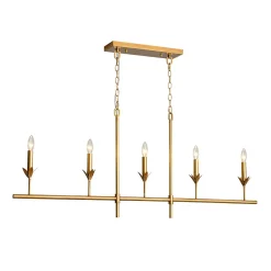 French Country 5-Light Fabric Shade Candle Linear Island Chandelier