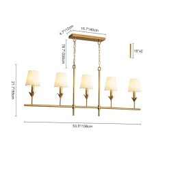 French Country 5-Light Fabric Shade Candle Linear Island Chandelier