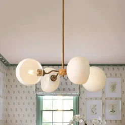 French Country 4-Light Frosted Glass Round Sputnik Chandelier