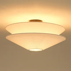 French Country 2-Tier White Linen Conical Semi Flush Mount