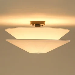 French Country 2-Tier White Linen Conical Semi Flush Mount