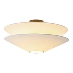 French Country 2-Tier White Linen Conical Semi Flush Mount