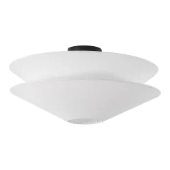 French Country 2-Tier White Linen Conical Semi Flush Mount
