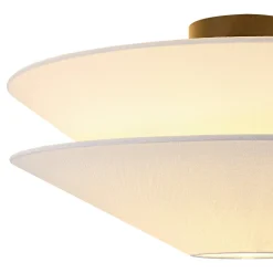 French Country 2-Tier White Linen Conical Semi Flush Mount