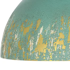 French Country Weathered Gilded Patina Teal Dome Flush Mount