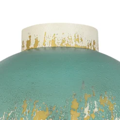 French Country Weathered Gilded Patina Teal Dome Flush Mount