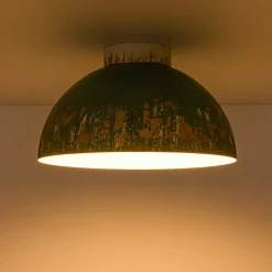 French Country Weathered Gilded Patina Teal Dome Flush Mount