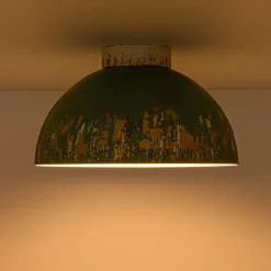 French Country Weathered Gilded Patina Teal Dome Flush Mount