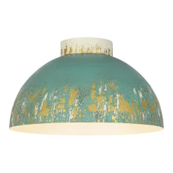 French Country Weathered Gilded Patina Teal Dome Flush Mount