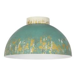 French Country Weathered Gilded Patina Teal Dome Flush Mount