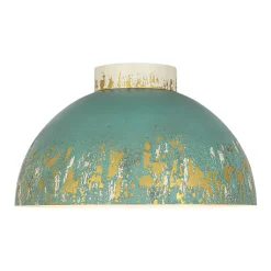 French Country Weathered Gilded Patina Teal Dome Flush Mount
