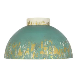 French Country Weathered Gilded Patina Teal Dome Flush Mount