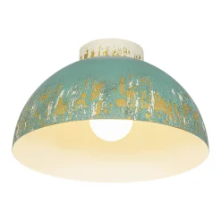 French Country Weathered Gilded Patina Teal Dome Flush Mount