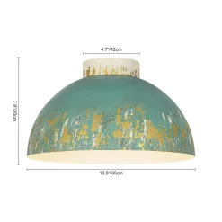 French Country Weathered Gilded Patina Teal Dome Flush Mount