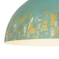 French Country Weathered Gilded Patina Teal Dome Flush Mount