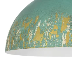 French Country Weathered Gilded Patina Teal Dome Flush Mount