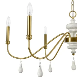 French Country White Wood Brass Iron Candle Chandelier