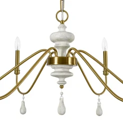 French Country White Wood Brass Iron Candle Chandelier